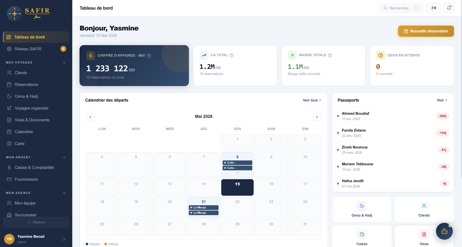 SAAFIR preview — Dashboard